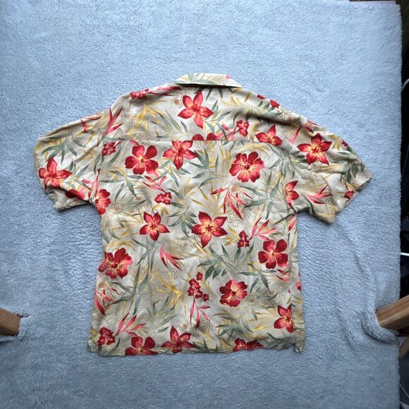 Mango Moon Shirt Men XXL Beige Button Up Floral Print Hawaiian Hibiscus - Picture 9 of 12